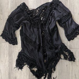 Black crochet cover up with crochet button closure